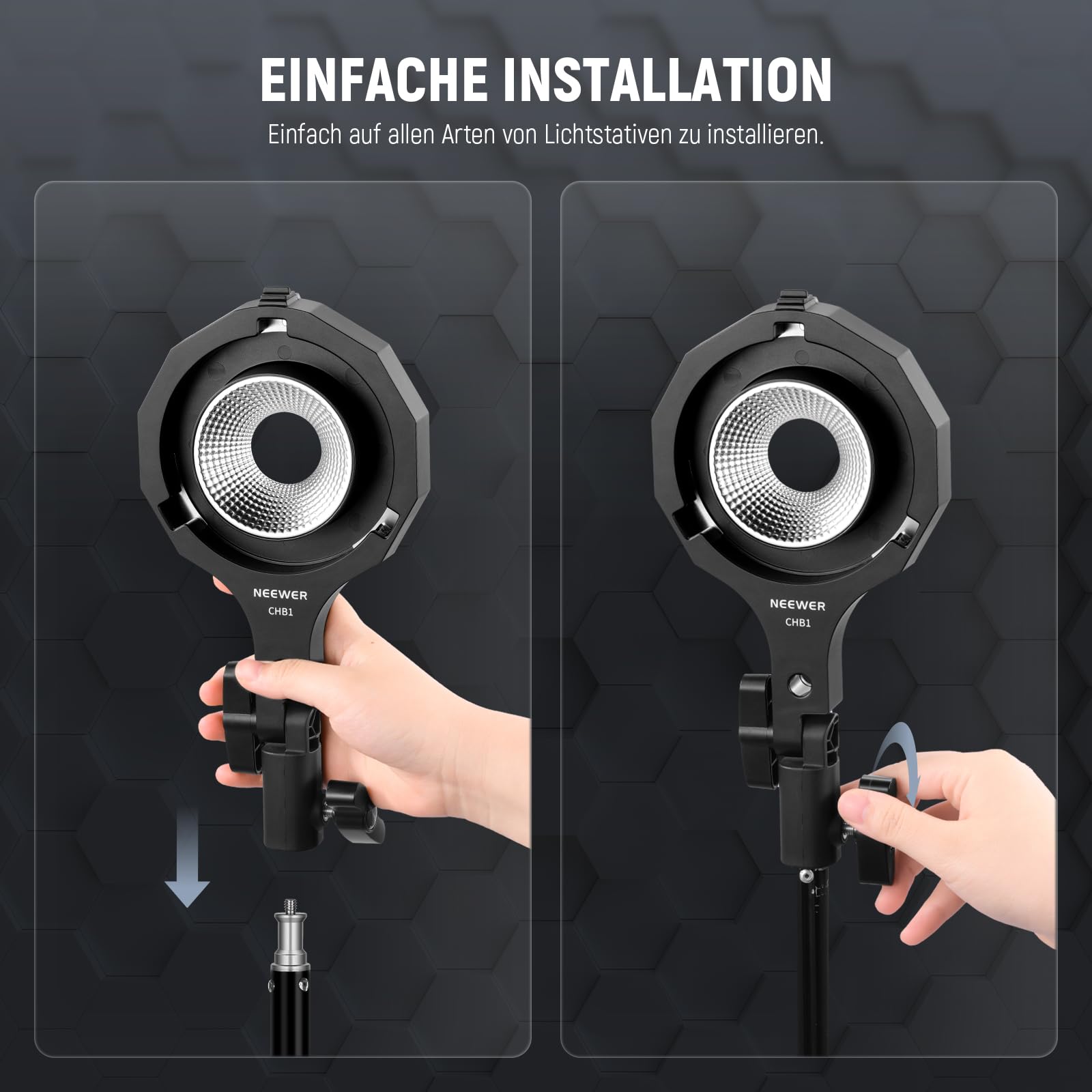NEEWER Bowens Halterung, Mini zu Bowens Adapterring mit Schirmhalterung, 5/8" Aufnahme, 180° Neigung, NUR für NEEWER Mini Halterungsleuchten, CHB1