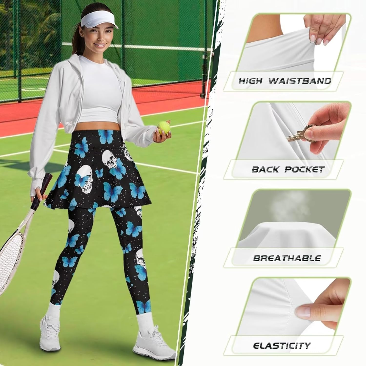 COEQINE Fall Skirt with Leggings for Women Long Skorts Mini Yoga Dress Pants with Pocket for Sport Atheltic Active Golf Run
