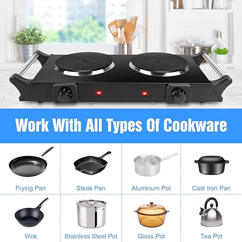 Miniatura 2 de Moclever Estufa eléctrica portátil  Placa caliente de doble quemador con 5 ajustes de temperatura, encimera de 2000 W para RV, hogar y campamento,