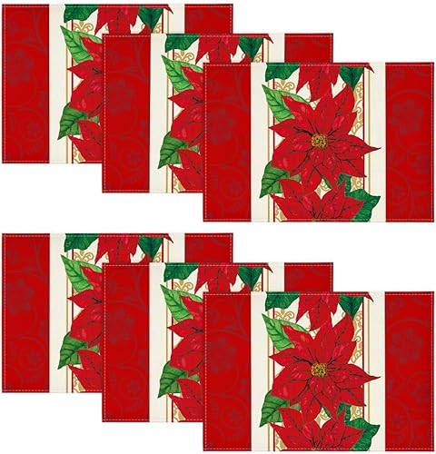 Artoid Mode Juego de 6 manteles individuales de Navidad con acuarela, color rojo, 12 x 18 pulgadas, para decoración de fiestas, cocina, comedor