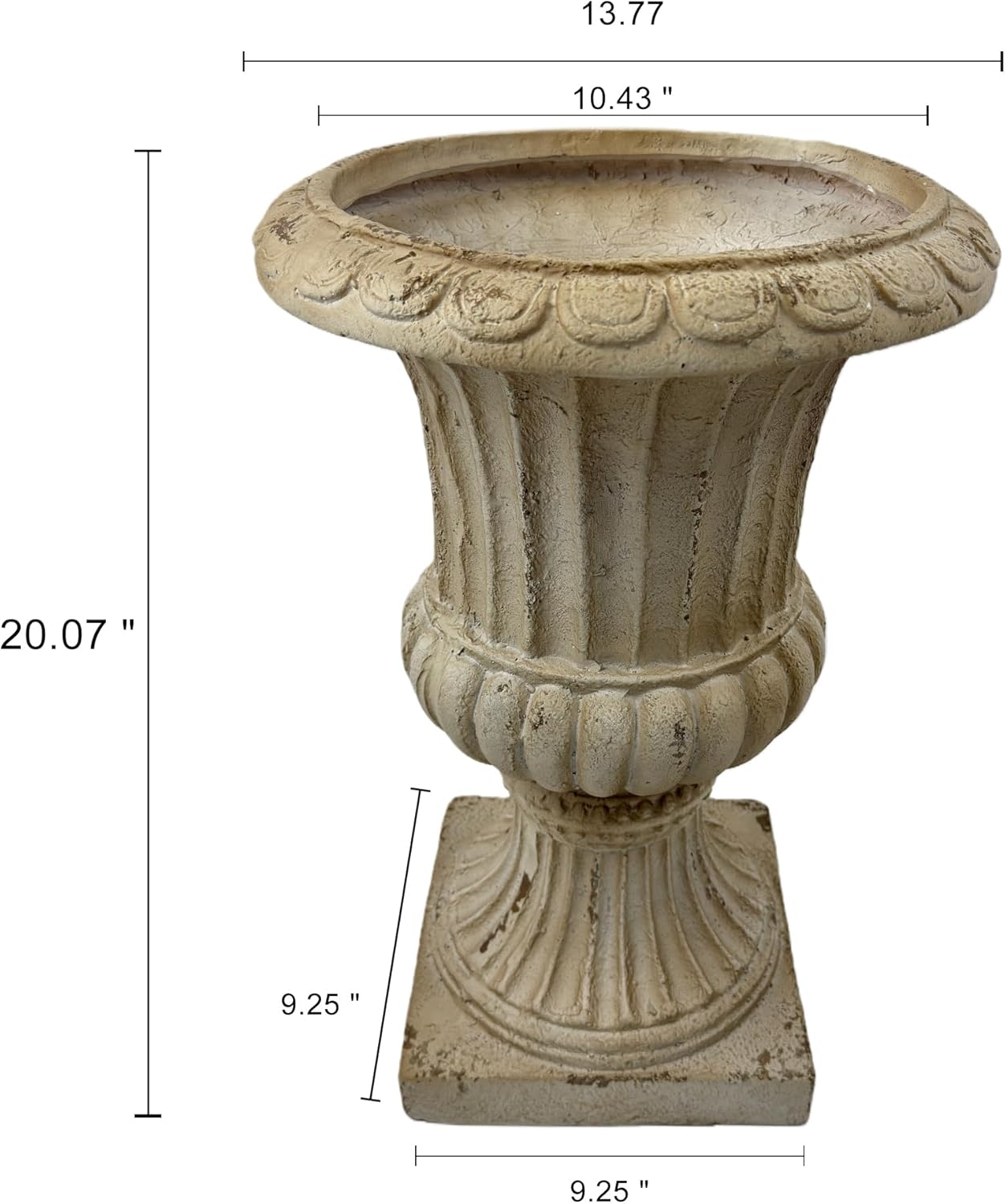 Garden Planter Urn, 13.77” Large Outdoor Planter with Drainage Hole, Antique White Hand-Painted Decorative Flower Pot, Heavy Duty Weatherproof Patio Decor, No Assembly Needed