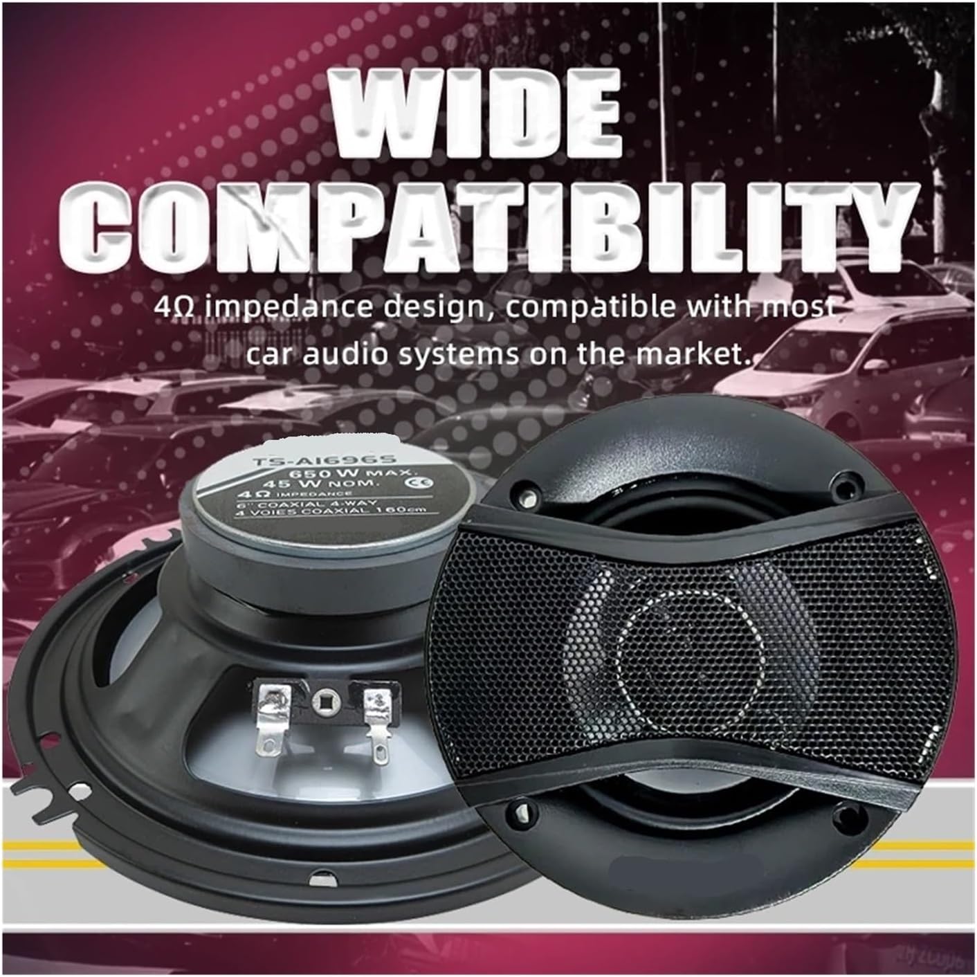 2PCS 6 Inch HiFi Car Coaxial Speaker 1300W (2 * 650W) Automotive Audio Subwoofer Music Stereo 12V Full Range Frequency Car Woofer