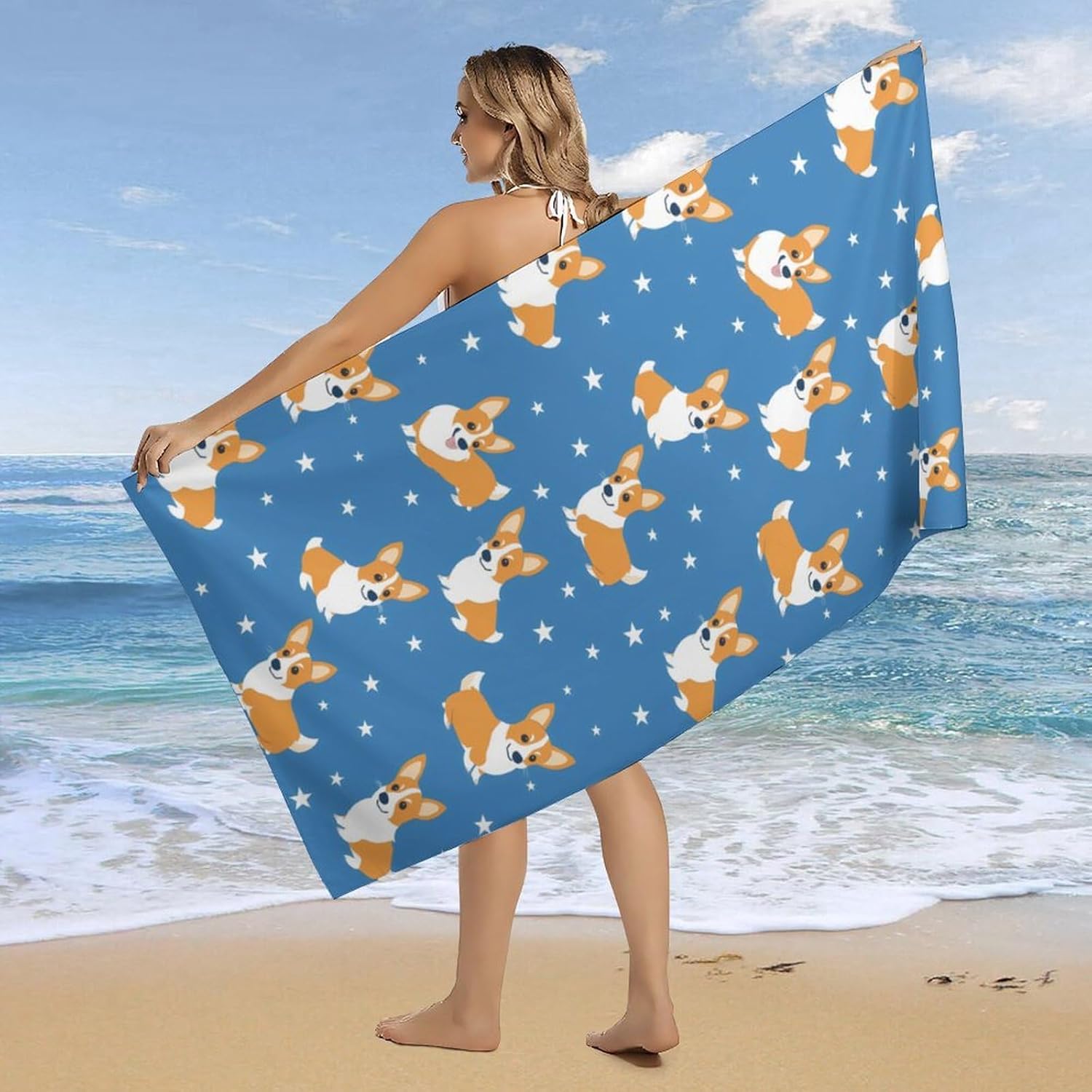 Cute Corgi Bath Towel Beach Towels Quick Dry Oversized Bath Blanket Highly Absorbent Towel for Women Men 160x80cm