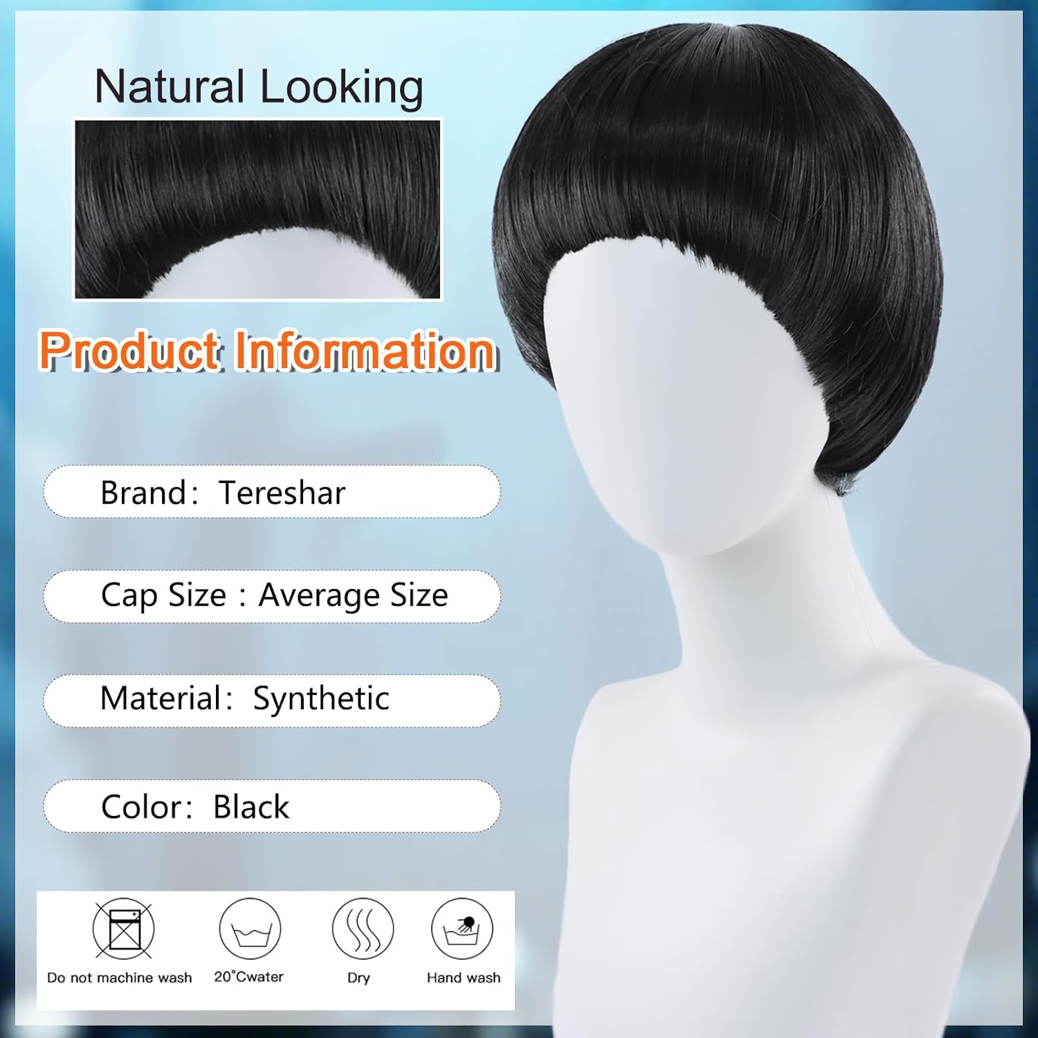 Black Mushroom Wig for Men Women Costume Short Black Bowl Cut Wig with Bangs for Daily Party Halloween Cosplay Anime(Black) - Image 2