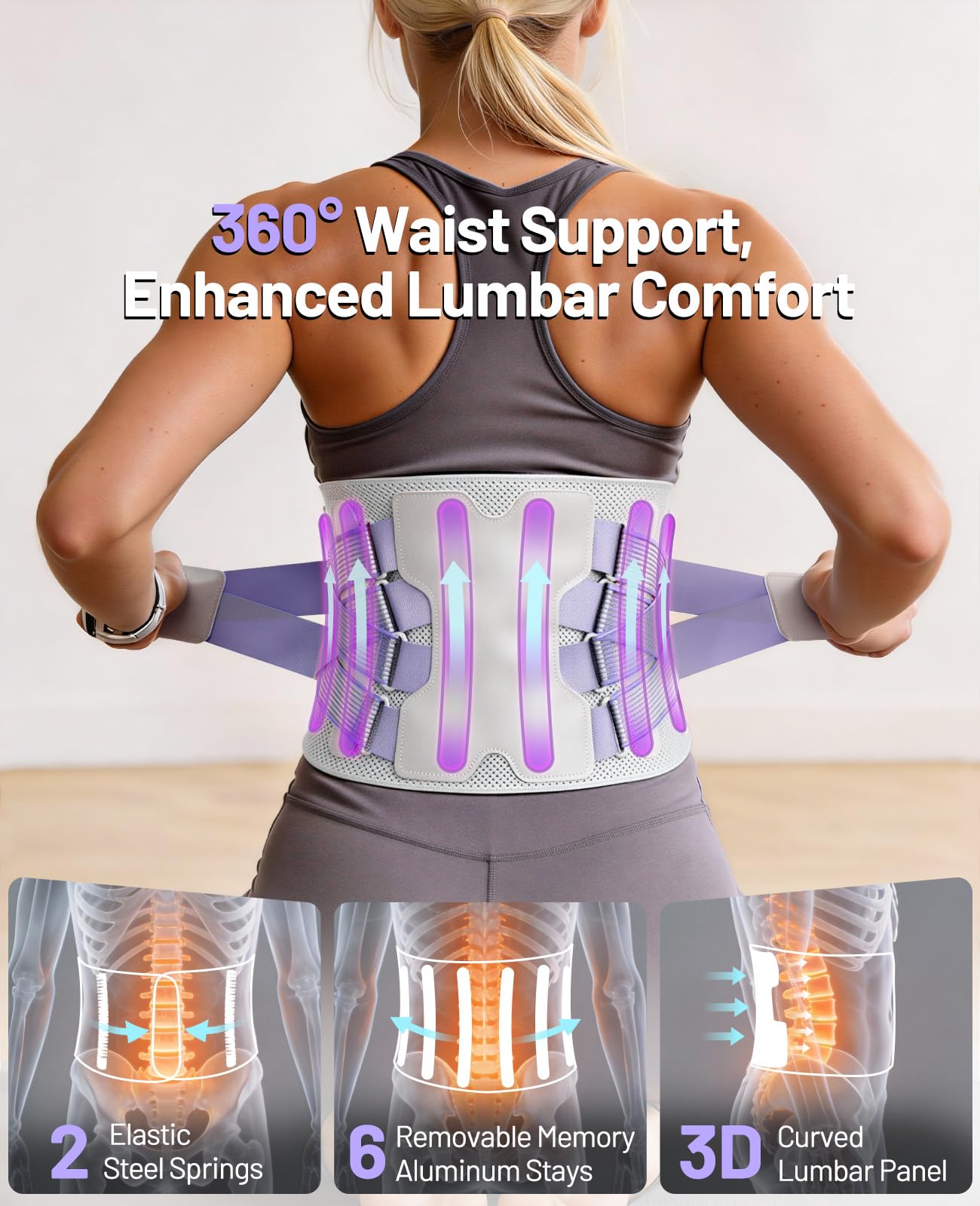 Faja Lumbar para Mujeres, Faja de Soporte para Aliviar el Dolor Lumbar, Cinturón Lumbar Ajustable con Almohadilla Lumbar, Faja Ergonómica Transpirable de Alivio Inmediato para Hernia Discal, L