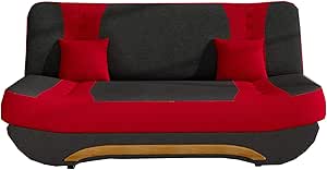 Canapé Convertible 3 Places Avec Coffre Rangement - Tissu Savana 14 Et Simili Cuir Soft 17 - 200x92 Cm