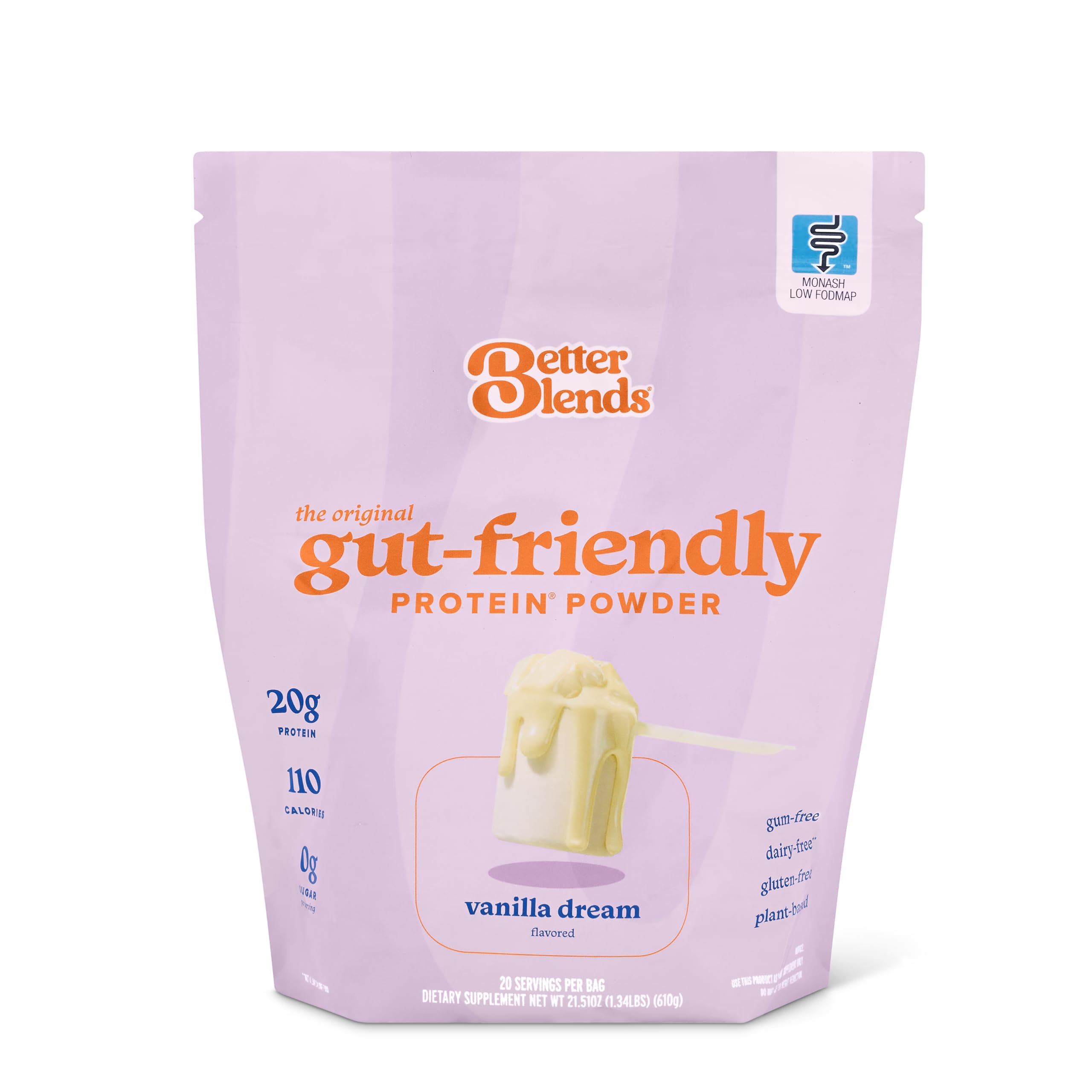 [BRSREGL6BMHBY2T5] Gut-Friendly Protein Powder for Sensitive Stomachs, Low FODMAP, 20g Vegan Pea & Rice Protein with Prebiotic Fiber, Dairy-Free, Gluten-Free, No Gums or Added Sugar - Vanilla Dream