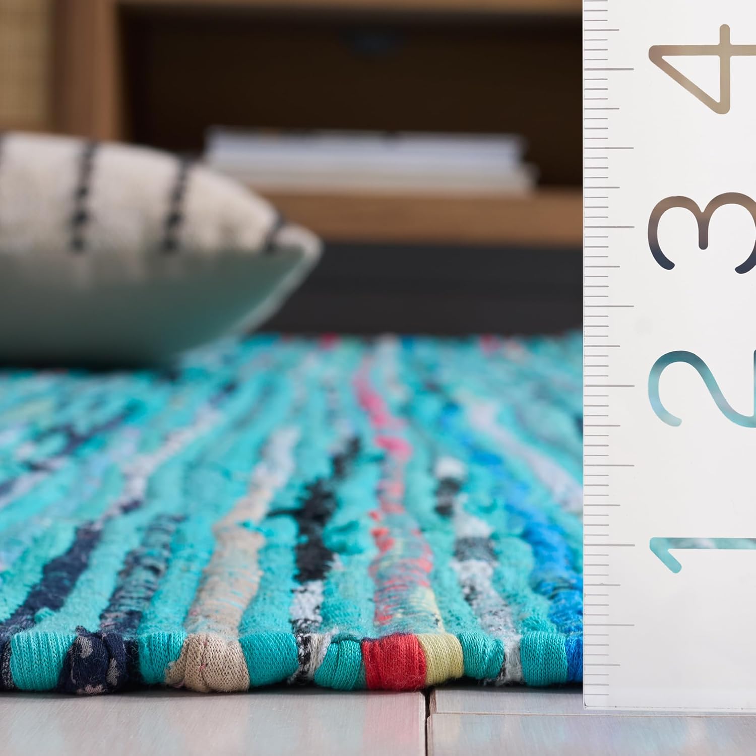 SAFAVIEH Rag Rug Collection Accent Rug - 3' x 5', Turquoise & Multi, Handmade Boho Stripe Cotton, Ideal for High Traffic Areas in Entryway, Living Room, Bedroom (RAR125C)