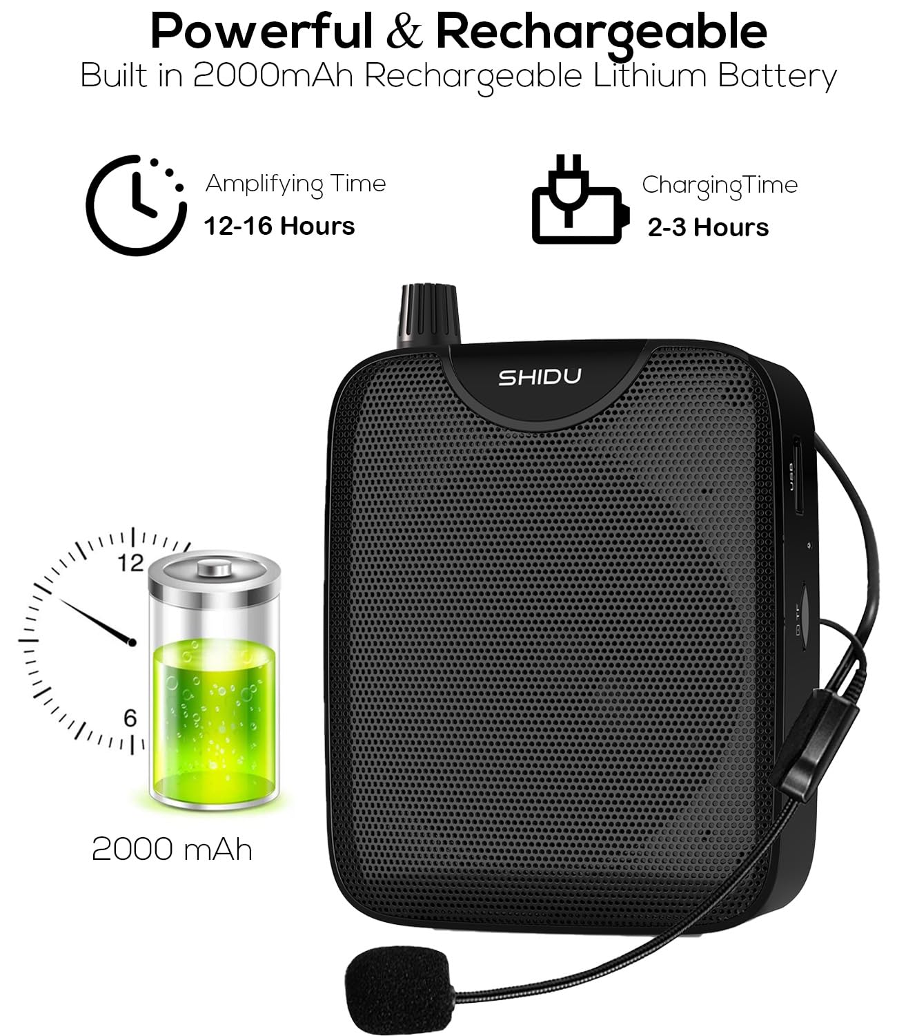 Sprachverstärker mit kabelgebundenem Mikrofon Headset, Stimmverstärker Tragbarer SHIDU M500 Mini-Lautsprecher Pa Speaker, wiederaufladbarer 2000mAh Verstärker für Lehrer, Reiseleiter, Yoga