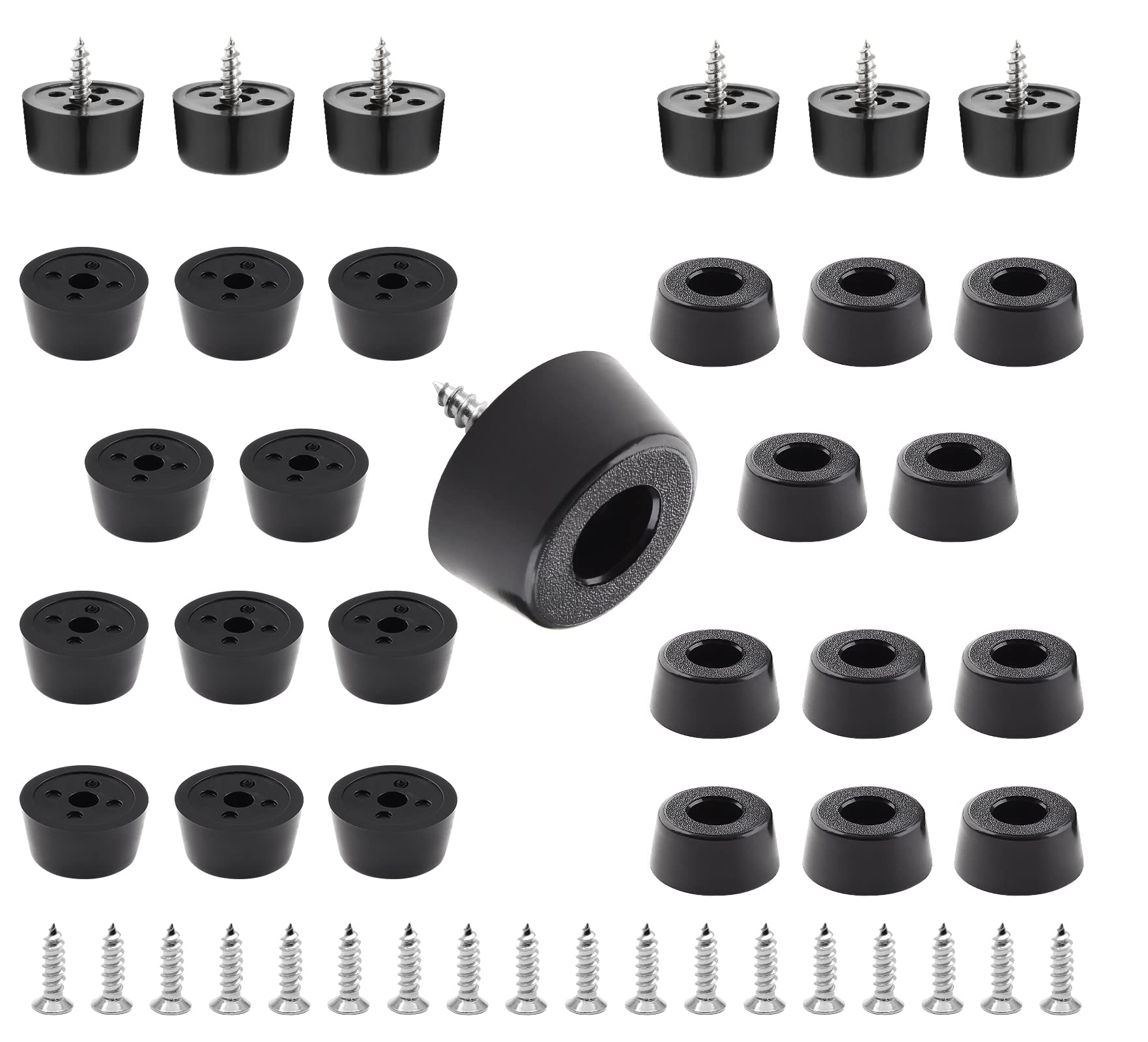 Auvotuis 24Pcs Round Rubber Feet with Stainless Screws, Black Chair Bumpers Pads for Cutting Board, Table, Cabinet, Sofa (0.83x0.73x0.4Inch)