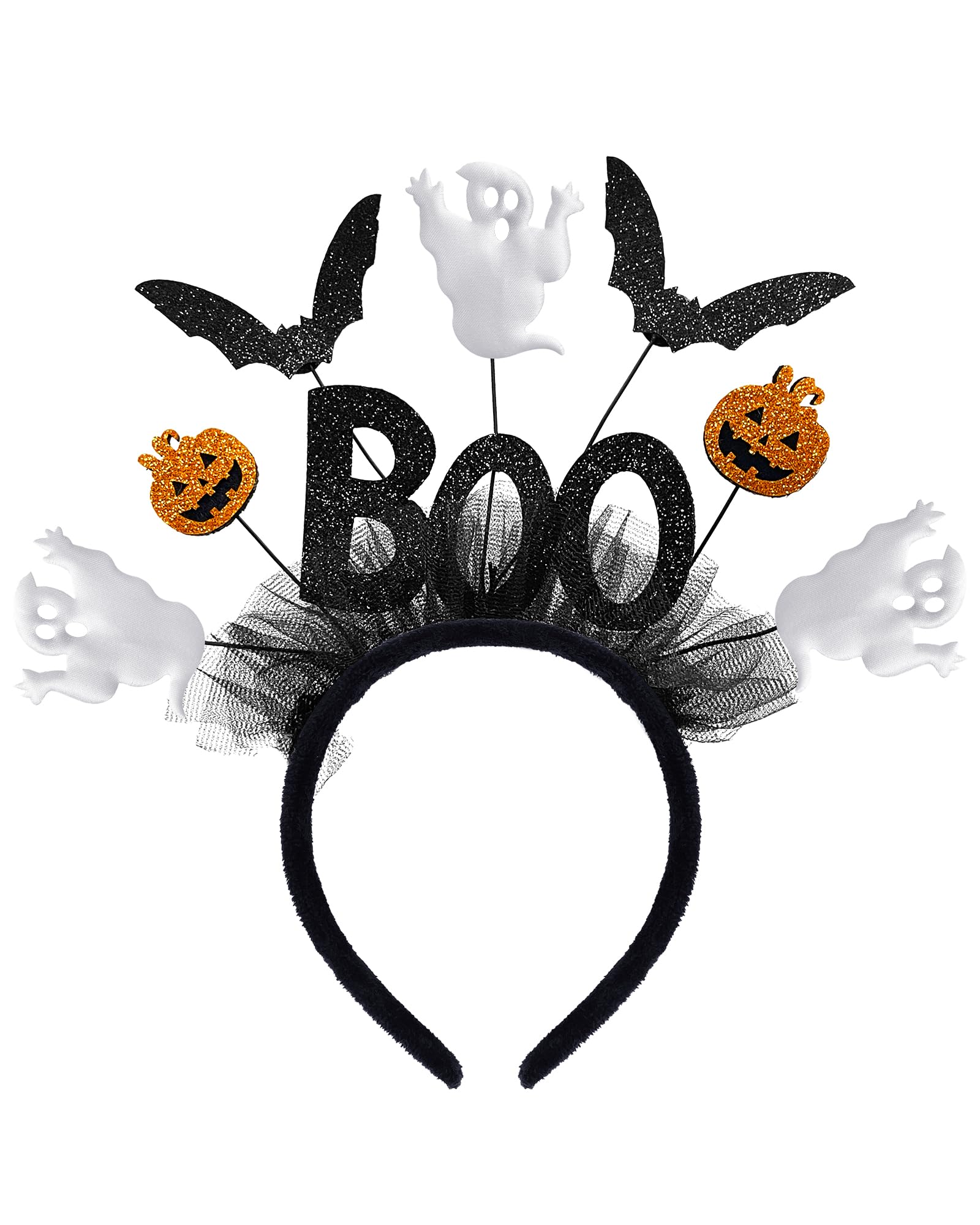 Asikkon Cute Halloween Headband BOO Ghost Headband Sparkling Halloween Headbands for Halloween Costume