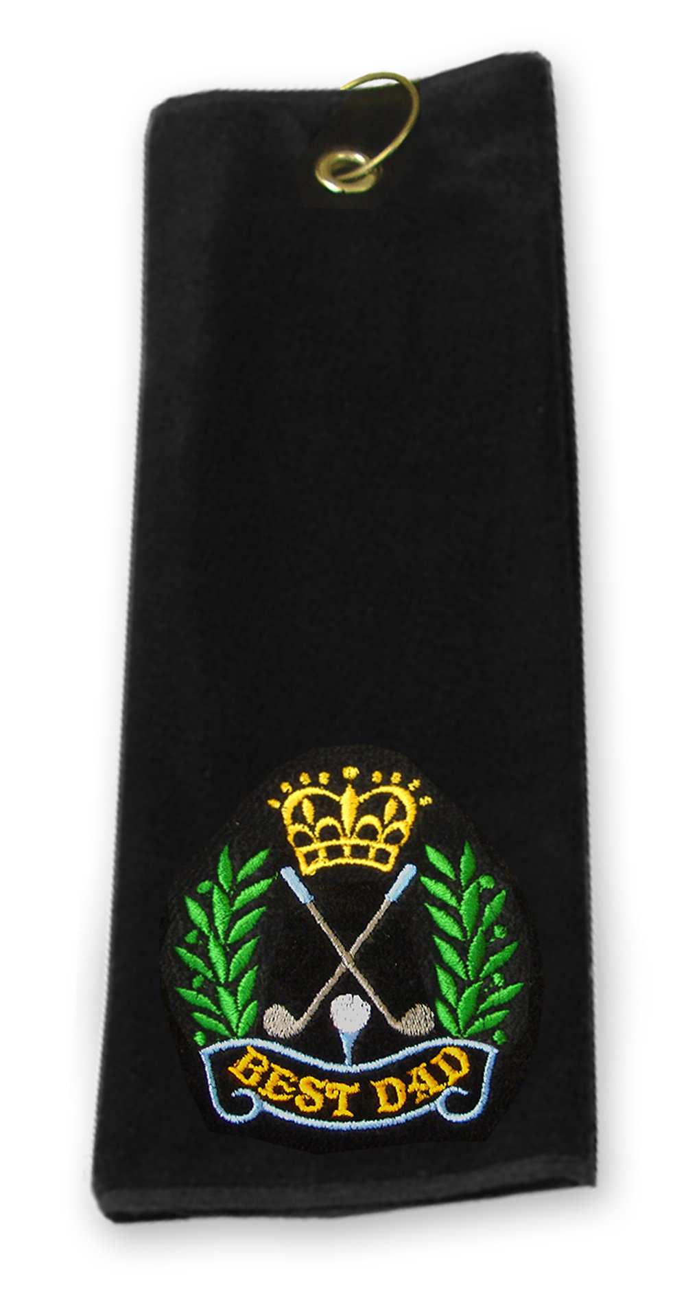 Tri-Fold Black Golf Towel with Embroidered Crest (BEST DAD)