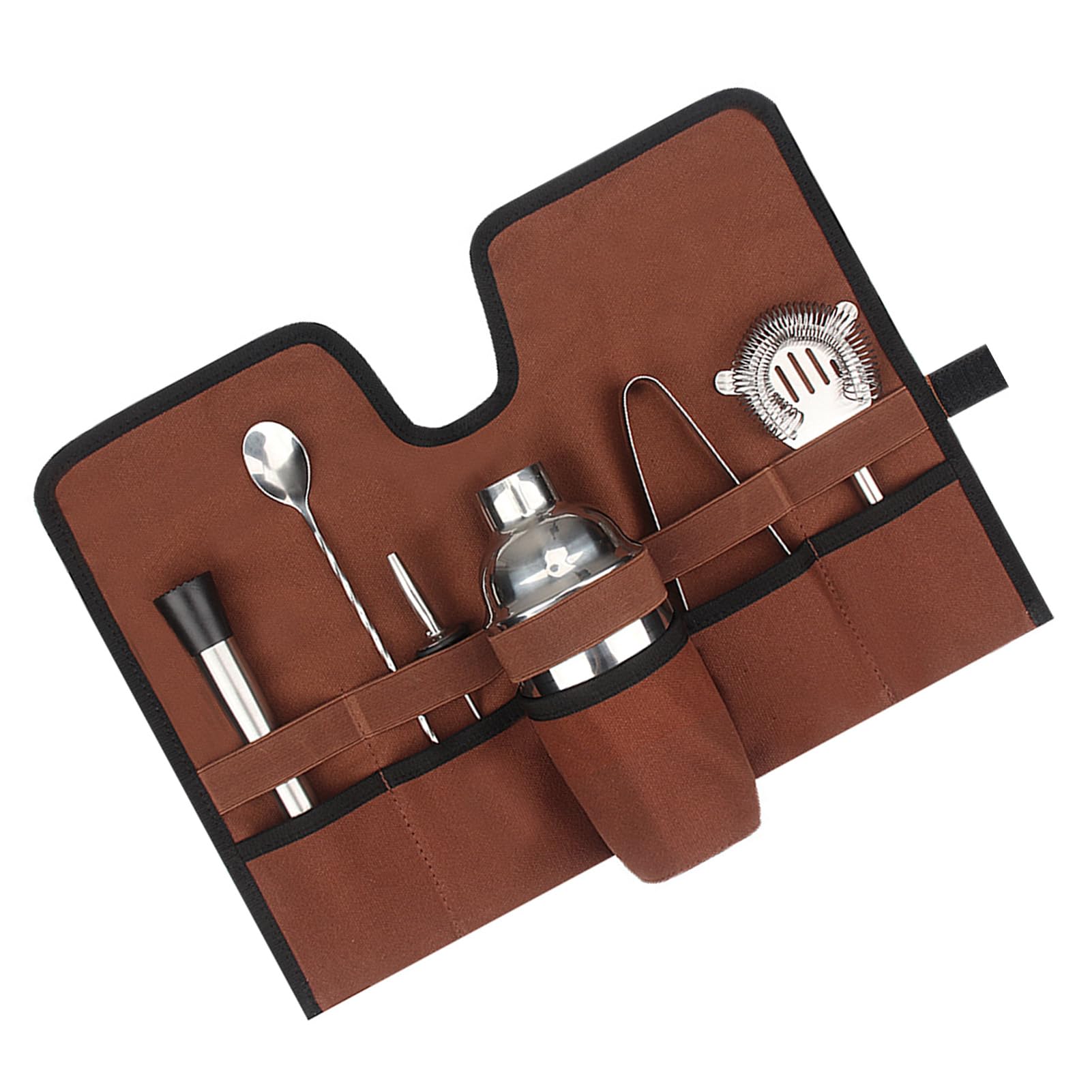 Ghzste Portable Folding Mixology Bartender Kit Carry Bag, Canvas Outdoor Cocktail Set Bag for Camping, Picnics with Travel (Brown)