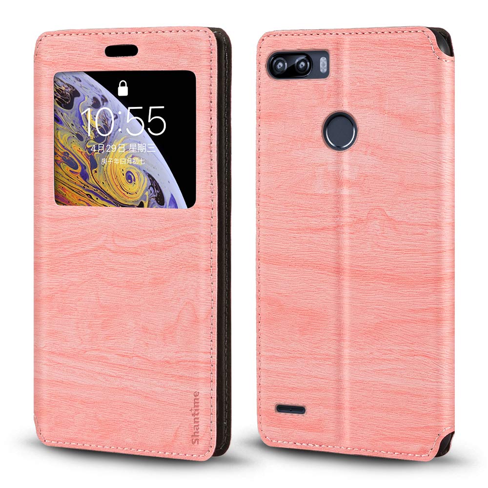 Viewable Window Leather Flip Case Compatible with ITEL P32, Elegant Design Clear Display Invisible Magnetic Cover and Card Slot(Pink)