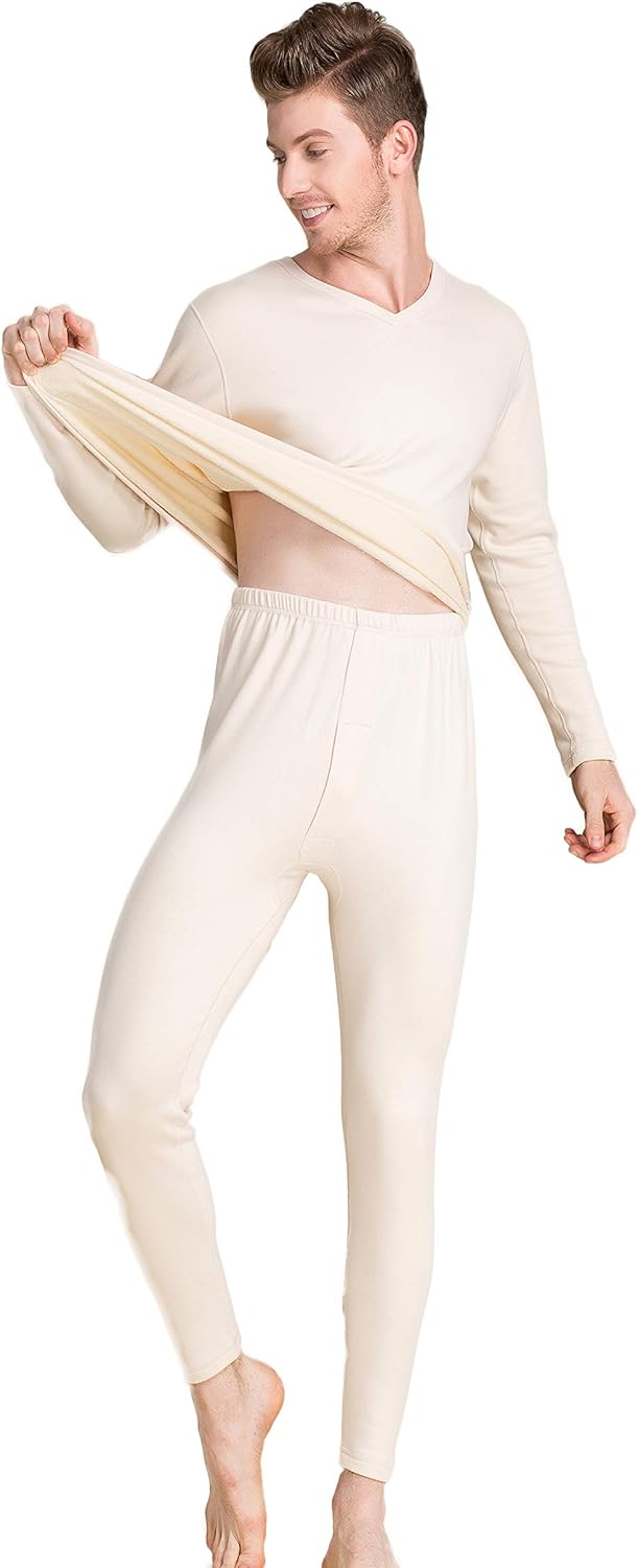 CLC Men's Tussah silk Knitted Thermal Underwear Pajama Set
