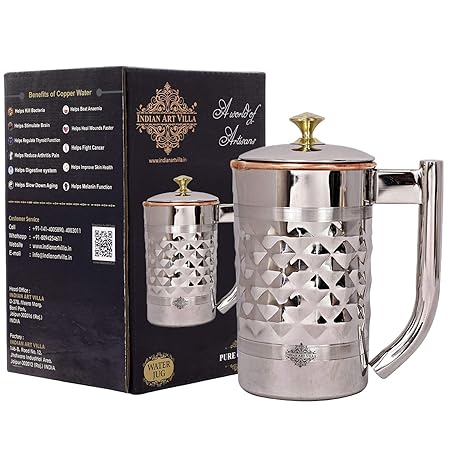 Buy Indian Art Villa Diamond Hammered Steel Copper Jug Picther With Brass Knob Serveware 00 Ml Online At Low Prices In India Amazon In