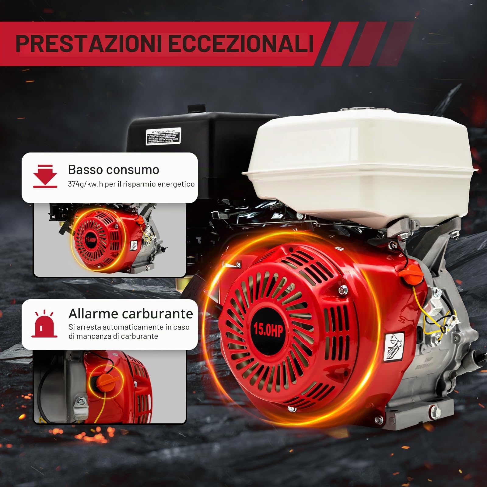 Motore a benzina a 4 tempi da 15 CV con avviamento a cavo, motore a benzina HV da 420 cc, motore a quattro tempi raffreddato ad aria 9000 W 3600 giri/min