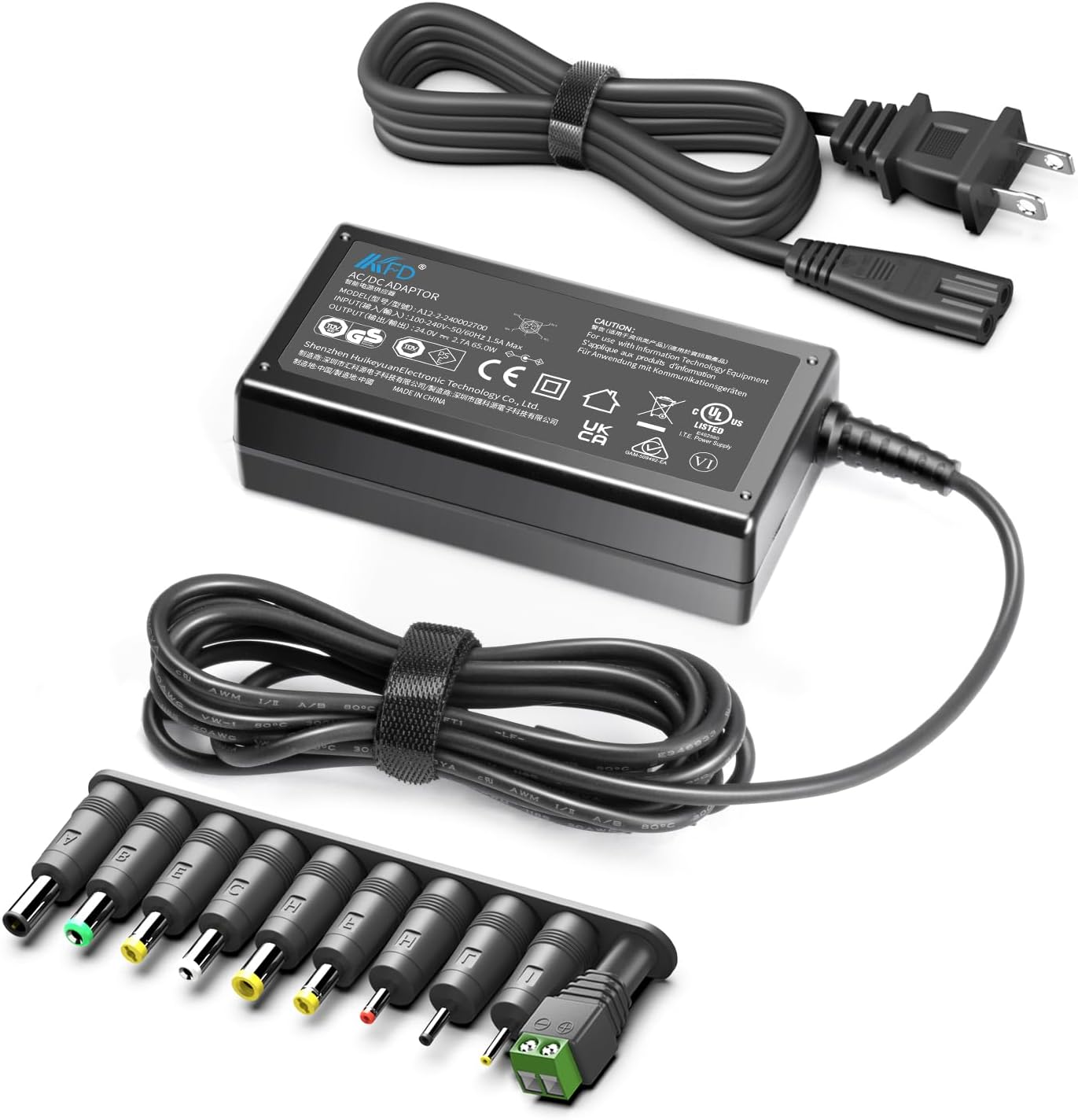 KFD Universal 24V Power Supply Adapter 5.5X2.1mm Multi Plug 6.5x4.4mm/5.5x3.0mm/5.5x2.5mm/4.8x1.7mm/4.0x1.7mm/3.5x1.35mm for 3D Printer Scanner LED Strip Router Monitor Cricut Maker 3 Silhouette Cameo