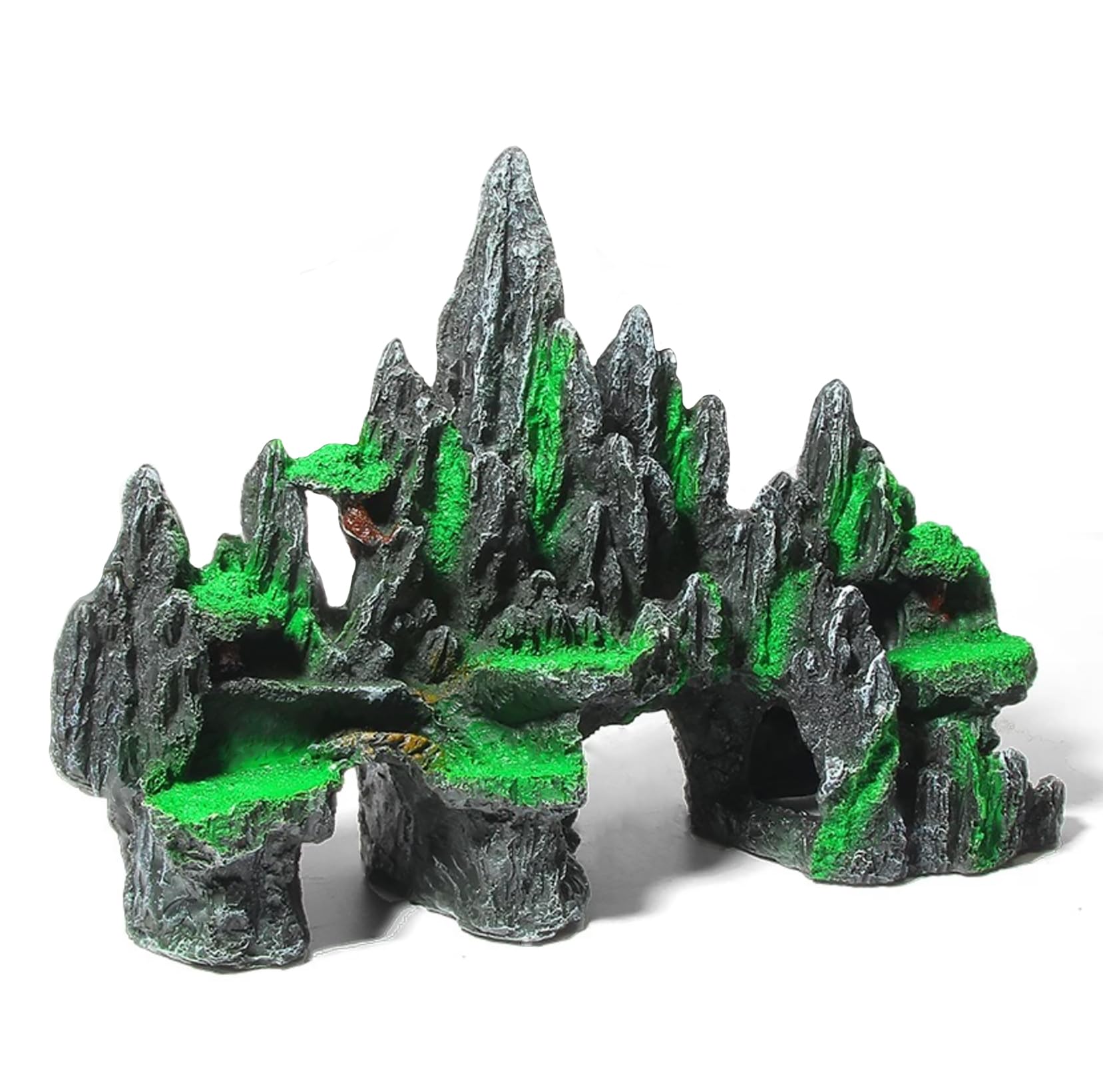 BCSIUHD Large Fish Tank Decoration - Mountain View Aquarium Ornament with Tree House Cave Bridge Artificial Plastic Plants Large Fish Tank Decorations