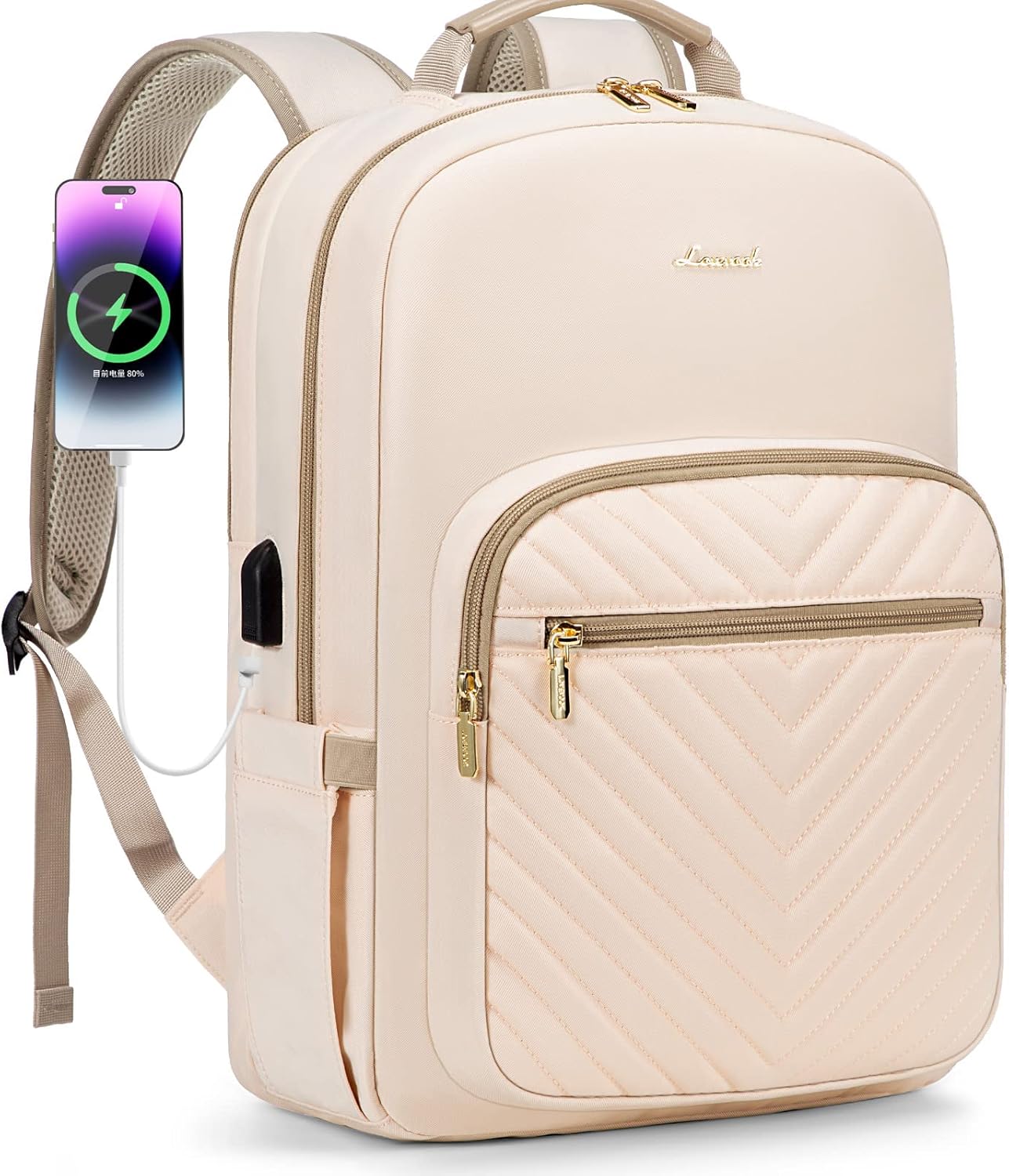 LOVEVOOK Laptop Backpack for Women 15.6 inch,Cute Womens Travel Backpack Purse,Professional Laptop Computer Bag,Waterproof Work Business College Teacher Bags Carry on Backpack with USB Port,Off-white