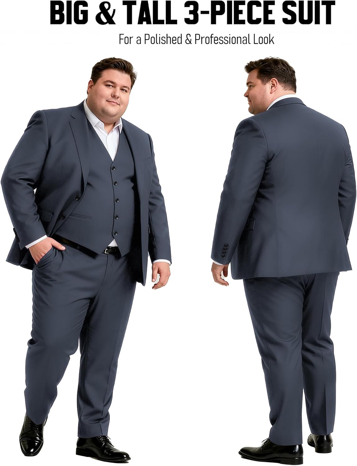 GATMSTZ 3 Piece Suit for Men Big and Tall Classic Fit Men Tuxedo Suit Set Jacket Vest Pants - Image 2