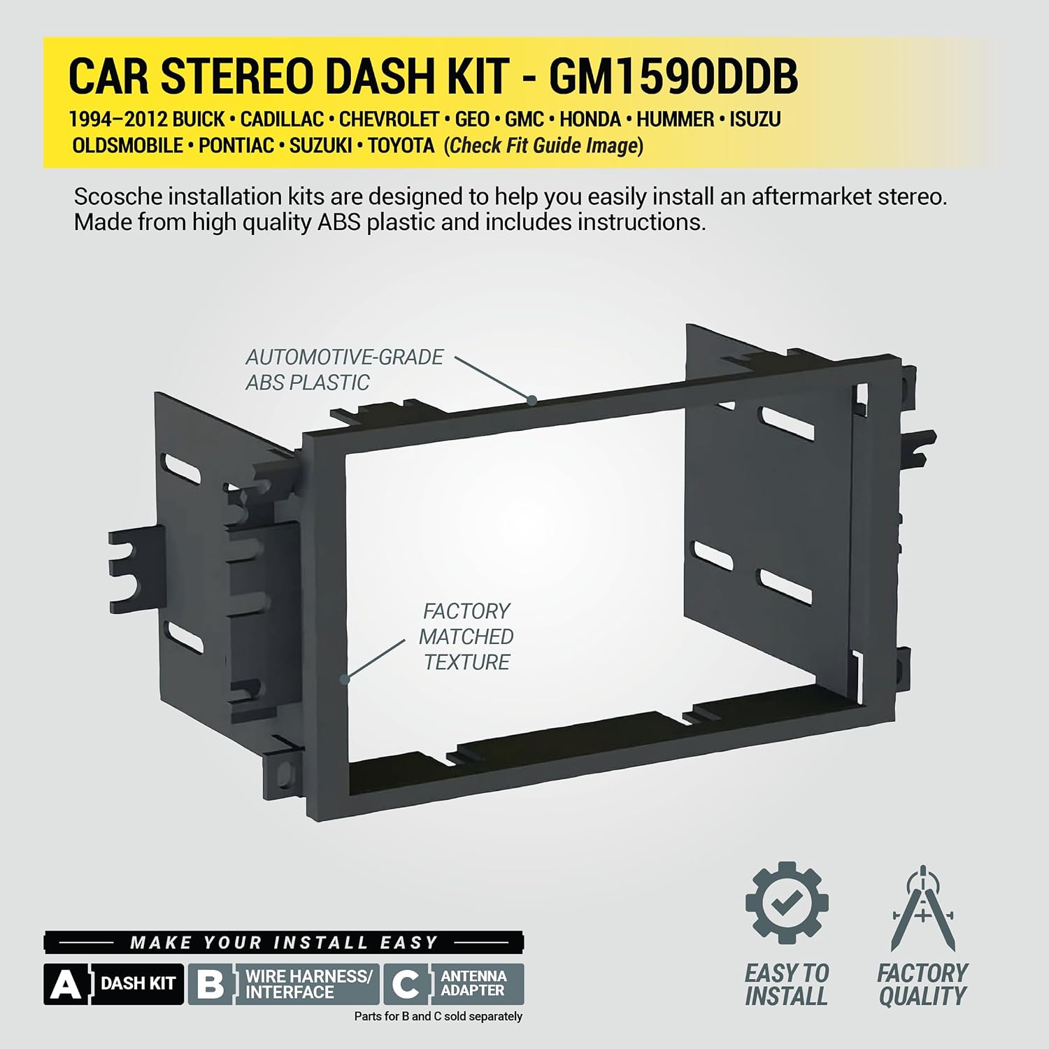 Scosche GM1590DDB Double Din Installation Dash Kit Compatible with Select 1994-2012 Import and Domestic Vehicles - Does Not Fit Single DIN Radios - See Fit Guide in Images for Vehicle Compatibility image 5