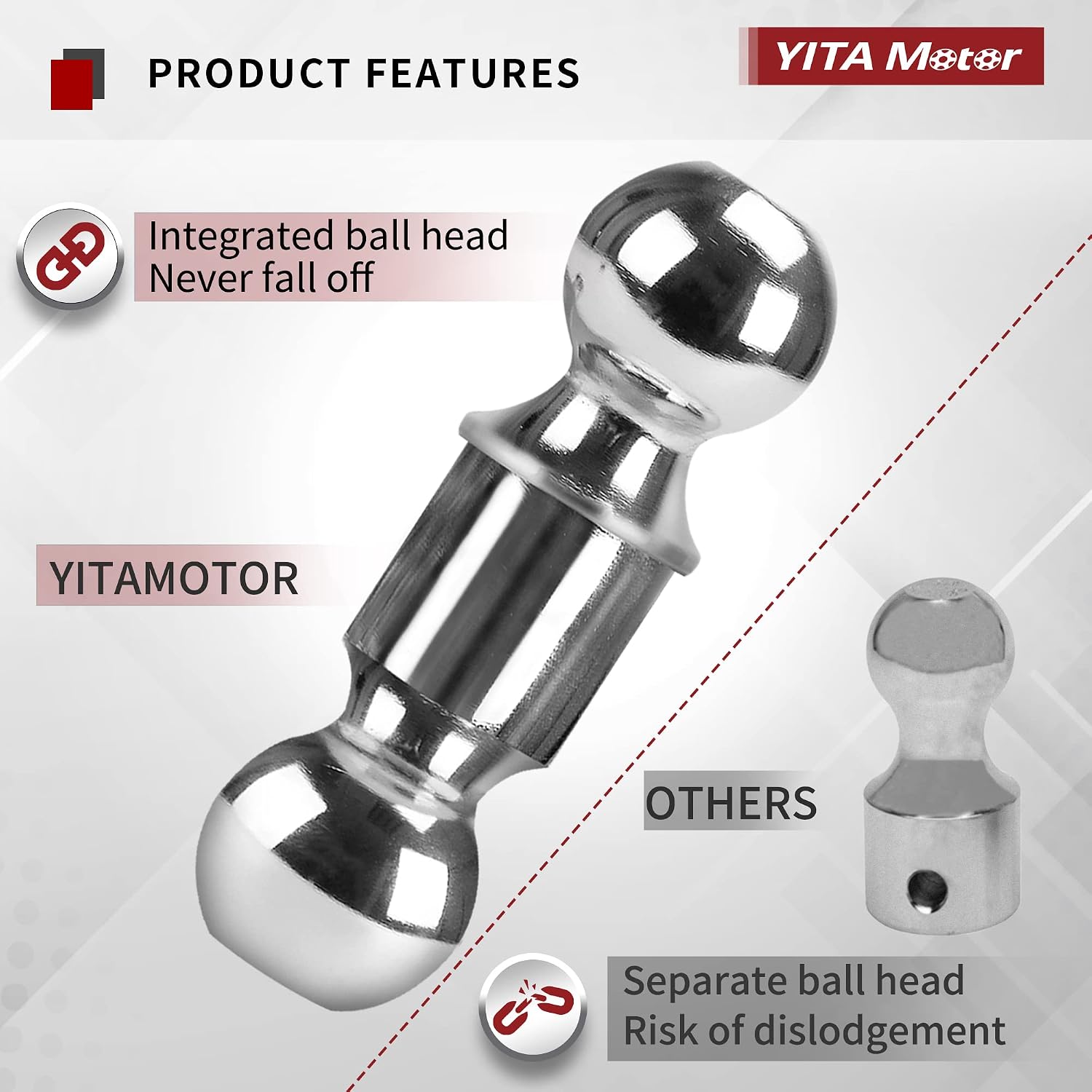 YITAMOTOR Adjustable Trailer Hitch Ball Mount w/Forged Aluminum Shank, 6-Inch Drop/Rise, Fits 2-Inch Receiver, 2" & 2-5/16" Combo Tow Balls with Double Pins and Locks, Silver