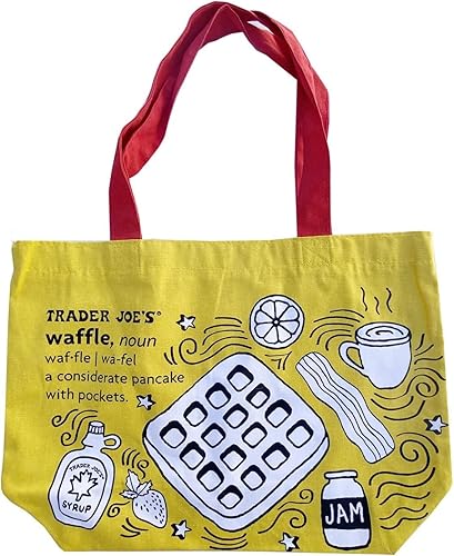 Trader Joe's Reusable Shopping Bag Breakfast Waffle Toast Milk Heavy Duty Cotton Tote Bag
