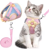 NCMAMA Escape-Proof Cat Harness & Leash Set - Adjustable Breathable Mesh with Reflective Strips & Cute Flower for Kittens, Puppies, Bunnies