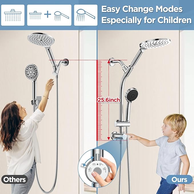 Regadera Dual MakeFit Cromo 8 pulgadas con Ducha de Mano Desmontable miniatura 2