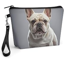 French Bulldog Makeup Bag for Travel, Large Capacity Toiletry Bag with Zipper, Leather Cosmetic Organizer Bag, Waterproof Cosmetic Storage Case with Hook, Makeup Case