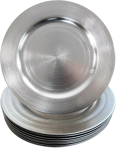 WELMATCH Platos de carga de plata metálica, 12 unidades, 13 pulgadas, redondos, de plástico, para boda, fiesta, Decroation (plata metálica, 12)