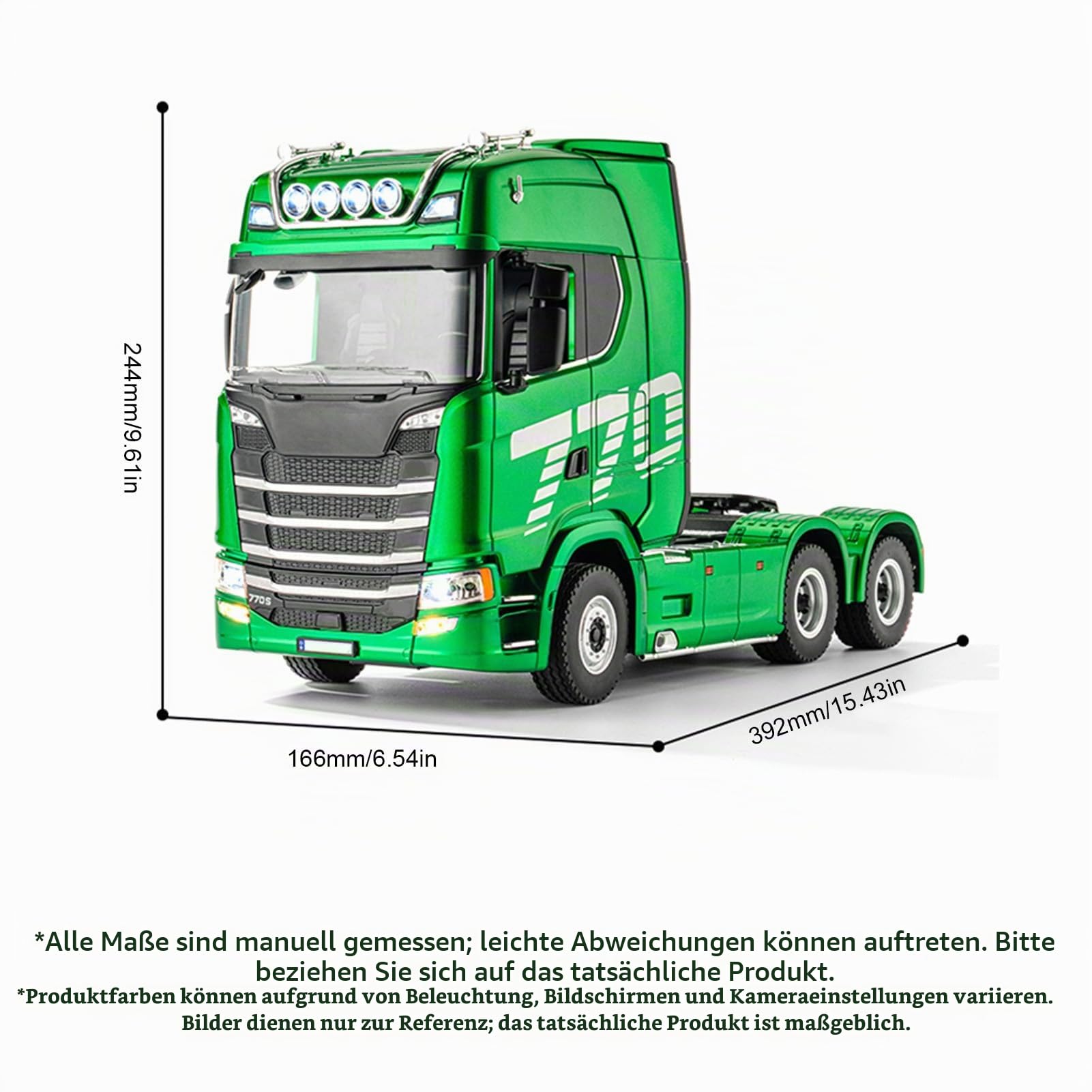 RC Traktor LKW Im Maßstab 1:18 mit 19CH Licht Soundeffekte, 2,4G Fernbedienungs-Sattelzug, 4WD Legierungskarosserie Zum Spielen und Sammeln Im Gelände (Grün)