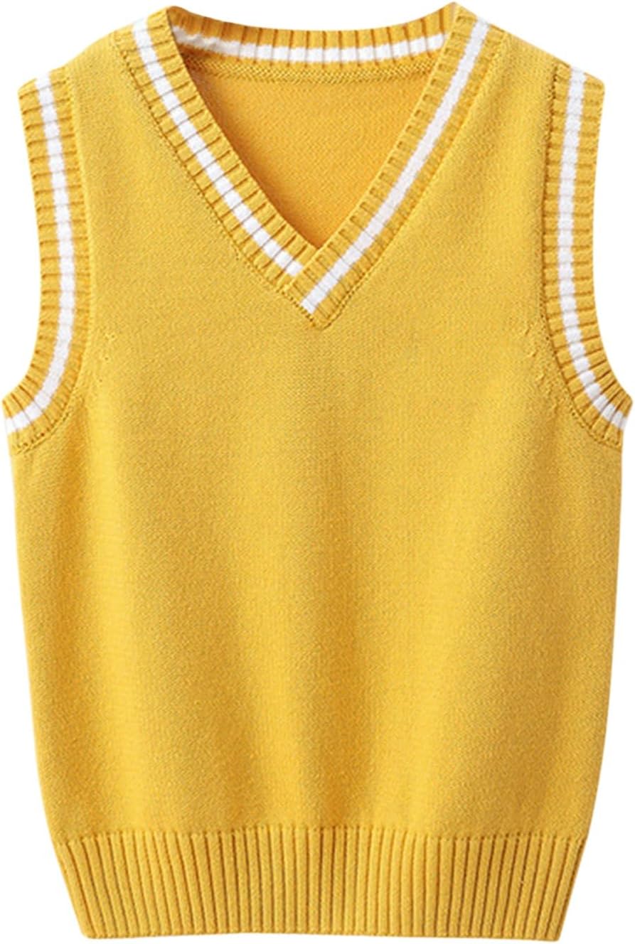 School Uniform Sweaters for Boys Girls V-Neck Sweater Vest Y2k Sleeveless Cute Preppy Knitted Tank Top Back to School Clothes