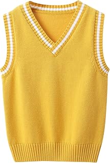 Chaleco de cuello en V para niños, adecuado para uniforme escolar, diseño de color sólido, suéter de punto sin mangas, estilo de camiseta sin mangas, ideal para usar en capas en climas fríos