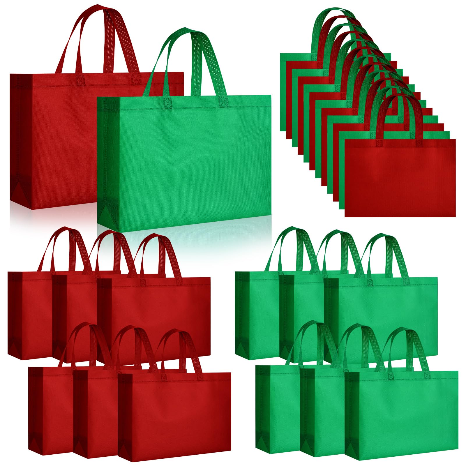 SATINIOR Lot de 50 grands sacs fourre-tout non tissés réutilisables avec poignées pour Noël, shopping, vacances, fête d'anniversaire (35,6 x 25,4 x 10,2 cm)