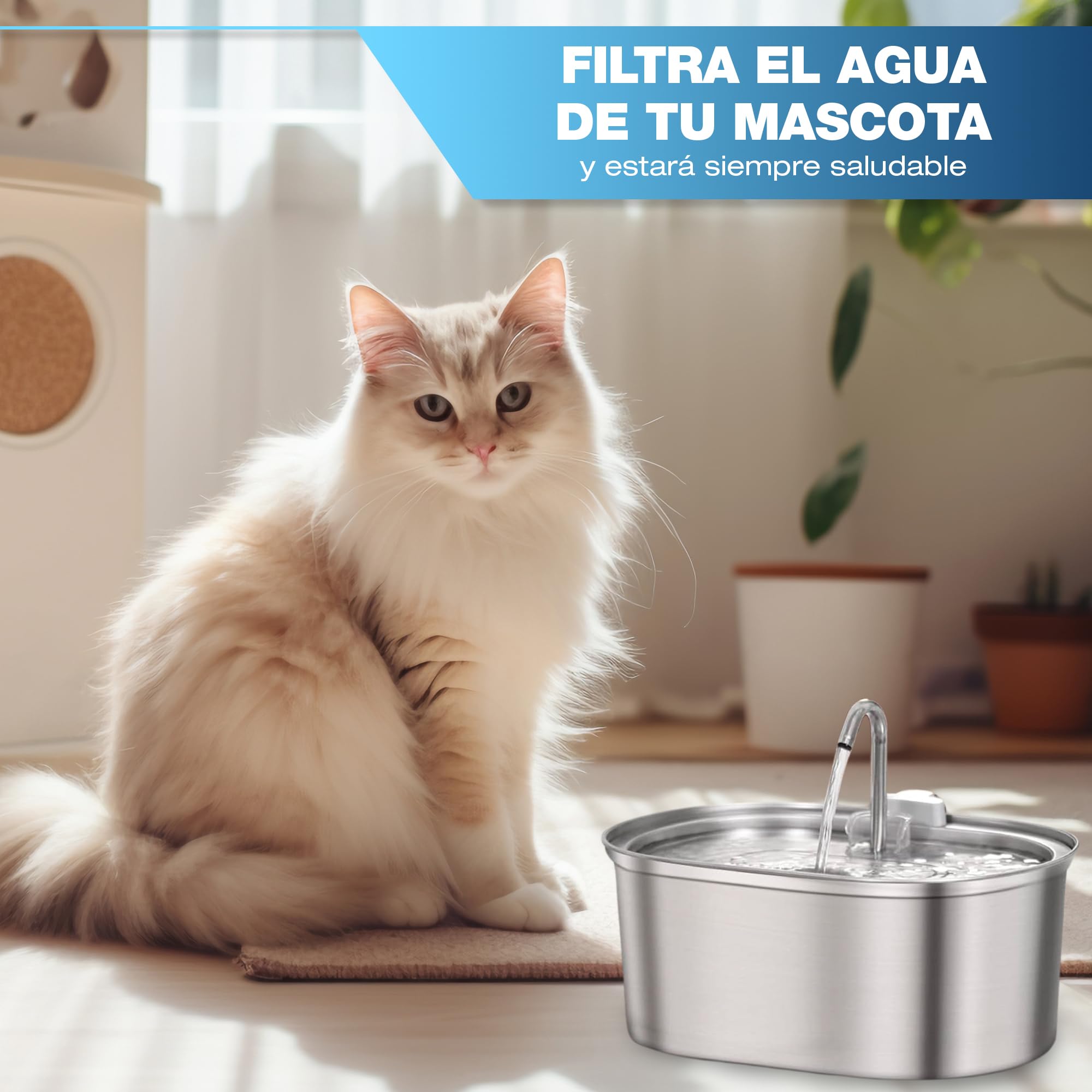 Filtros Fuente Gatos 8 uds – 4 Filtros de Carbón Activo + 4 Esponjas – Filtro Fuente para Gatos de Triple Capa – Recambios – Reduce Cloro y Olores – Compatible Acero Inoxidable y Plástico