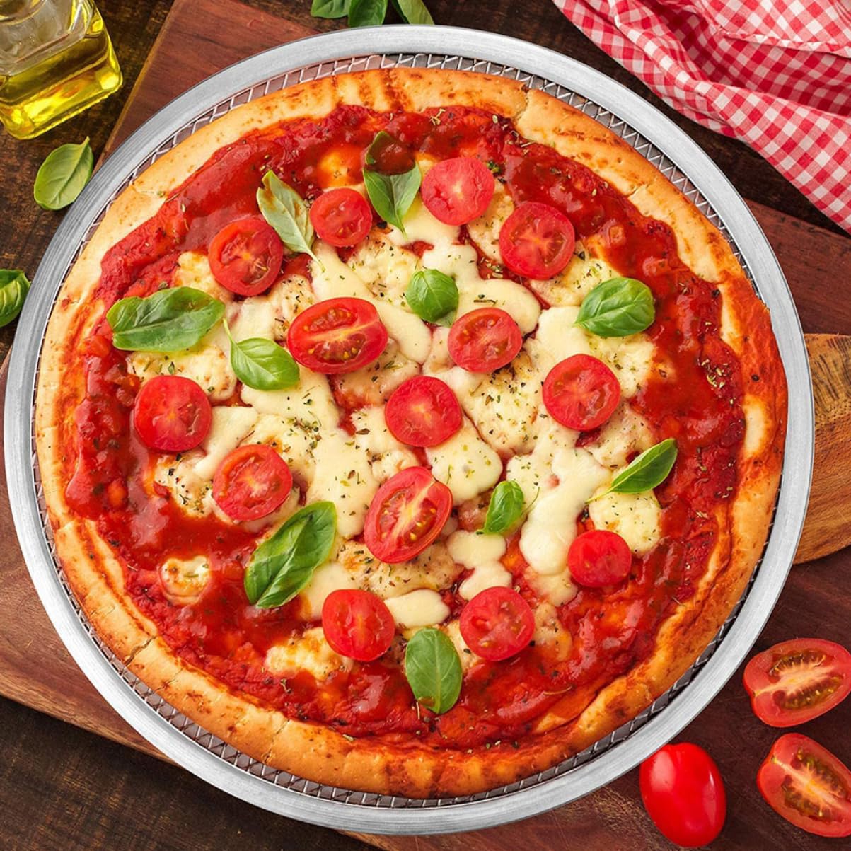 Abaodam Set 4 Pezzi Teglia Microforata per Pizza Rotonda in Alluminio