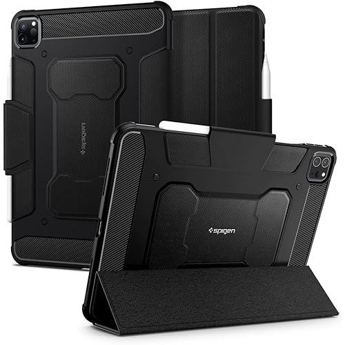 Spigen Rugged Armor Pro Designed for iPad Pro 12.9 inch Case M2 6th Generation (2022) / 5th Generation (2021) with Pencil Holder - Black