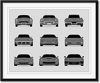 Chevy Corvette Generations Inspired Poster Print Wall Art Handmade Decor of the History and Evolution of the Chevrolet Corvette (C1 C2 C3 C4 C5 C6 C7 C8) (Landscape) (Unframed)