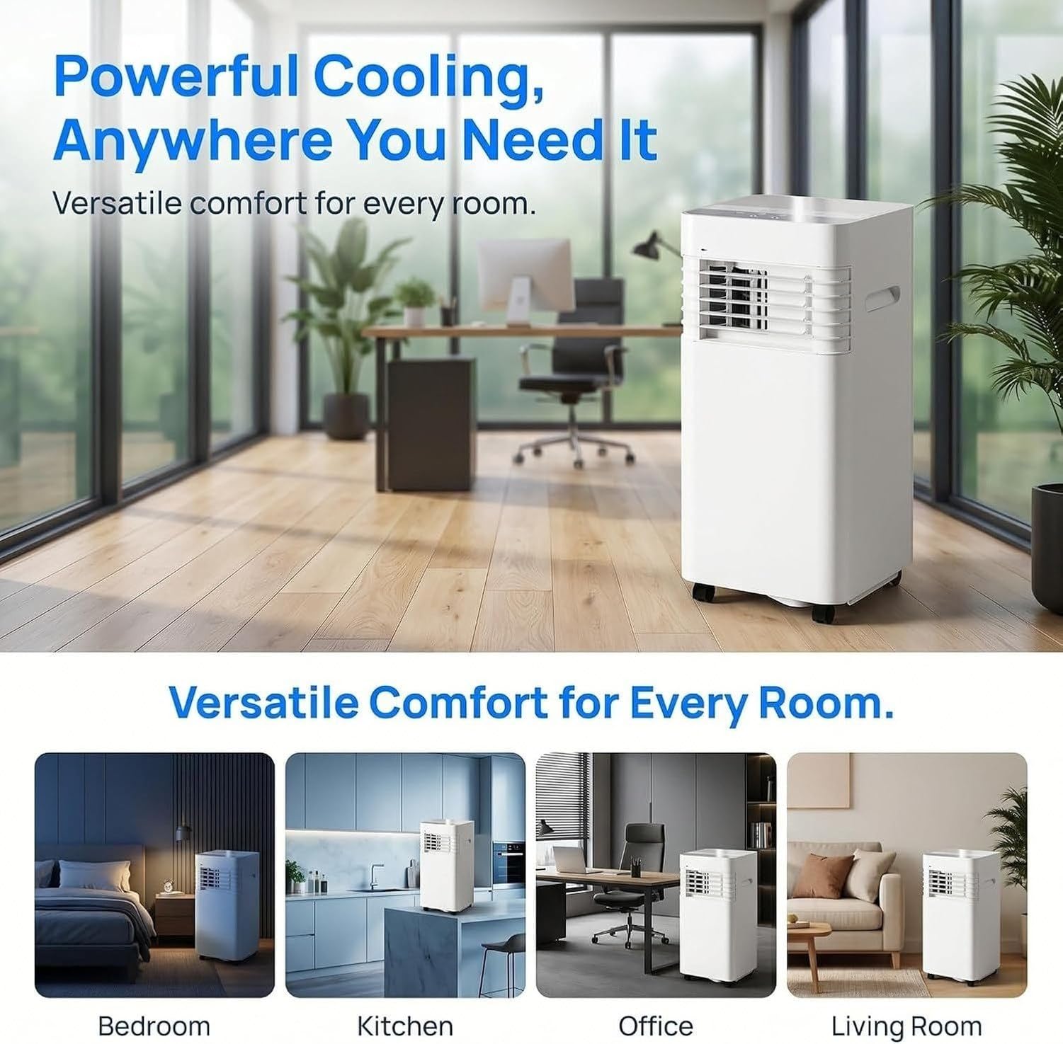 Aire Acondicionado Portátil 14000BTU Ventilador Enfriador con Kit de Instalación, 2 Velocidades, Bajo Consumo, Temporizador 24h, Pantalla Digital, para Hogar of, 5000 Btu, 5000 BTU