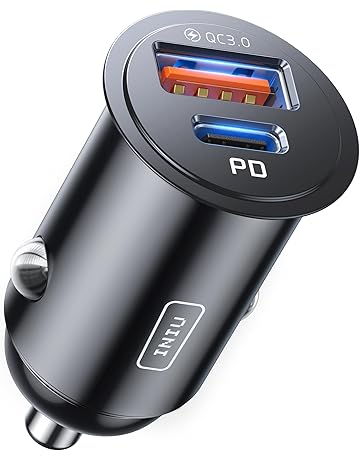 INIU Car Charger, Cigarette Lighter USB Charger Total 60W [USB C 30W+USB A 30W] 12V USB Socket, PD3.0 Fast Charge Car Phone Charger Metal Adapter for iPhone 16 15 14 13 12 Pro Max iPad Samsung Google