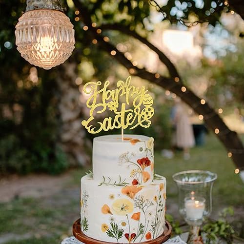 Miniatura 5 de Rsstarxi 1 paquete de decoración de pastel Happy Easte, orejas de conejo con purpurina dorada, decoración de huevos de Pascua, para conejito,