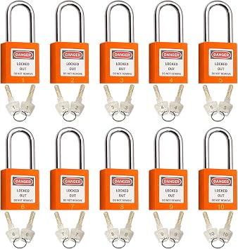 SAFBY Lockout Tagout Locks, Safety Padlock, Keyed Differently Loto Safety Padlocks for Lock Out Tag Out Kits Station Orange 1-10