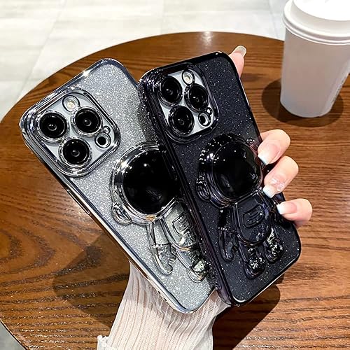 Miniatura 7 de Roemary Funda con soporte oculto de astronauta para iPhone 15 Pro Max, para iPhone 15 Pro Max, funda dorada, soporte plegable de astronauta con