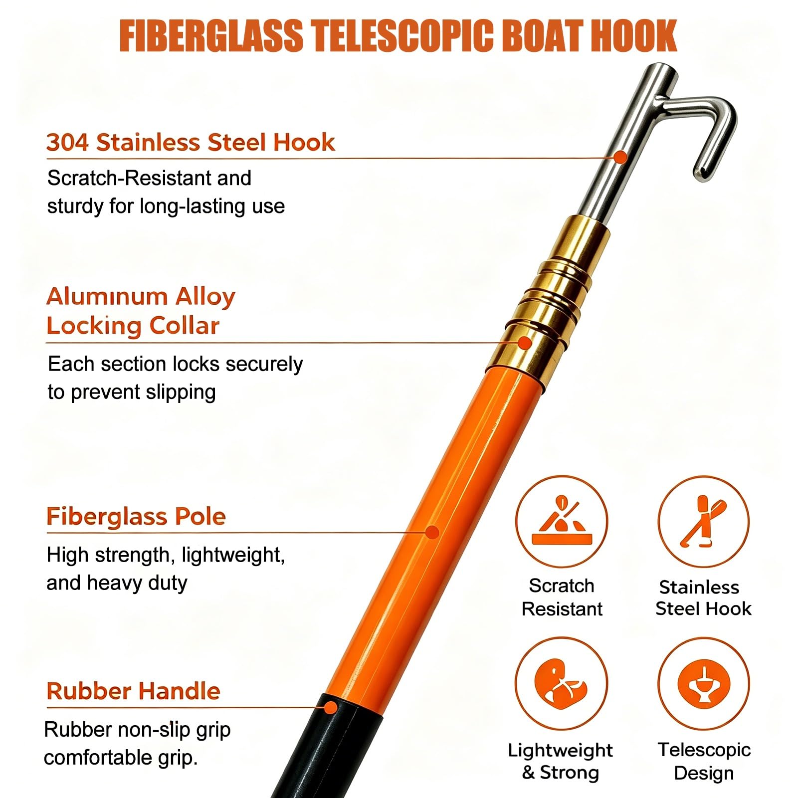 Mezzo Marinaio per Barca Fibra di Vetro Gancio Telescopico per Barca per Ormeggio, Regolabile Ascensori per Ormeggio Dock Defender di qualità Nautica(8m/26 ft 3 in)