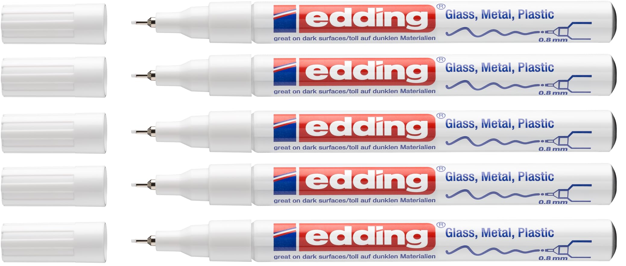 edding 780 weiß permanenter Glanzlackmarker - extra-feine Rundspitze 0,8 mm, stark deckend (Weiß, 1 stück (5er Pack))