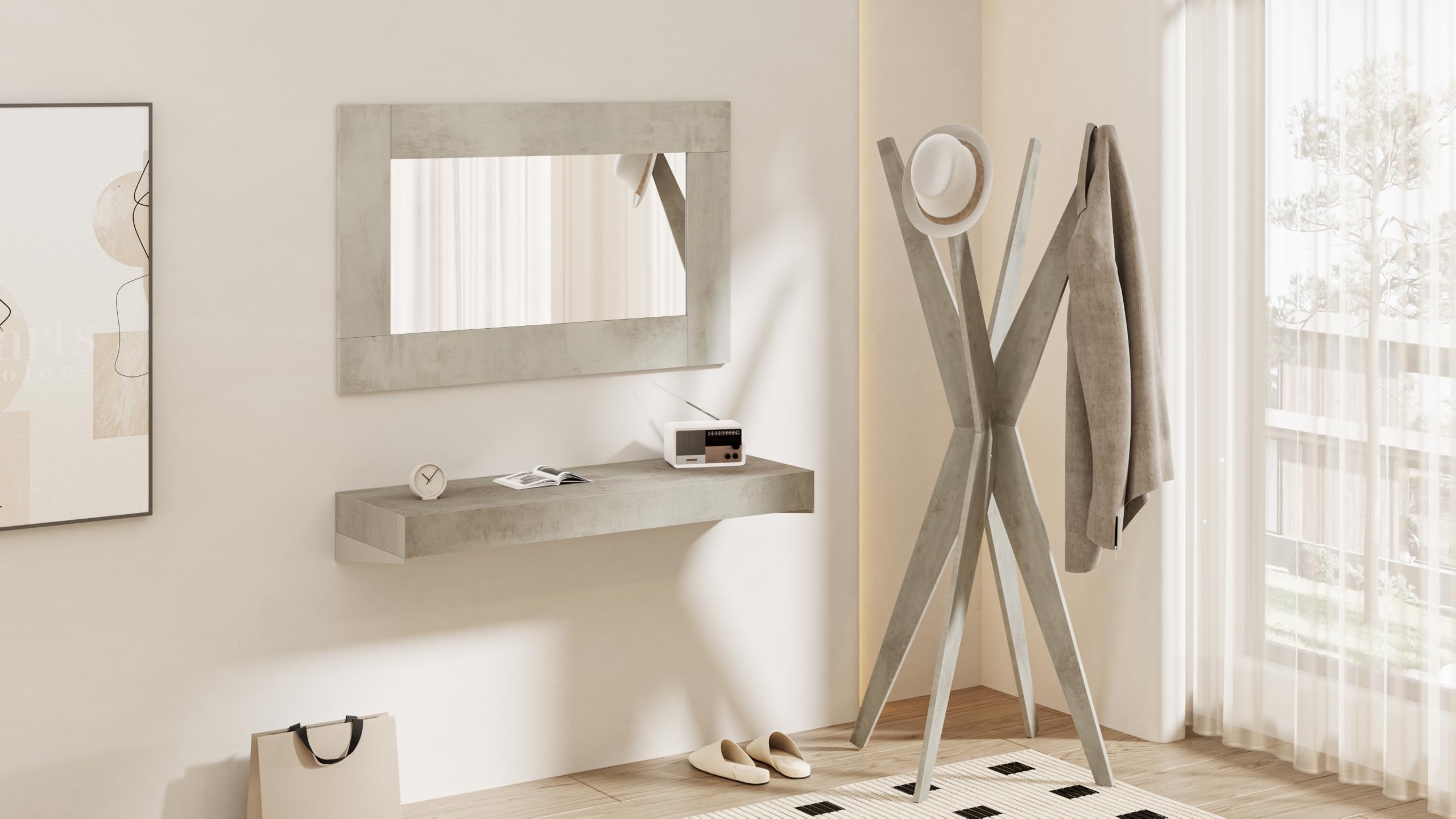 MOBILI FIVER, Porte-manteau sur pied Design, Emma, Gris Béton, Porte-manteau pour Chambre, Couloir, Entrée, Made In Italy