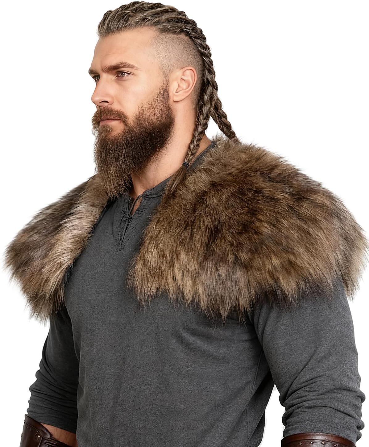 Joukavor Viking Faux Fur Collar Fur Shoulder Wrap Shawl Viking Halloween Costume Men
