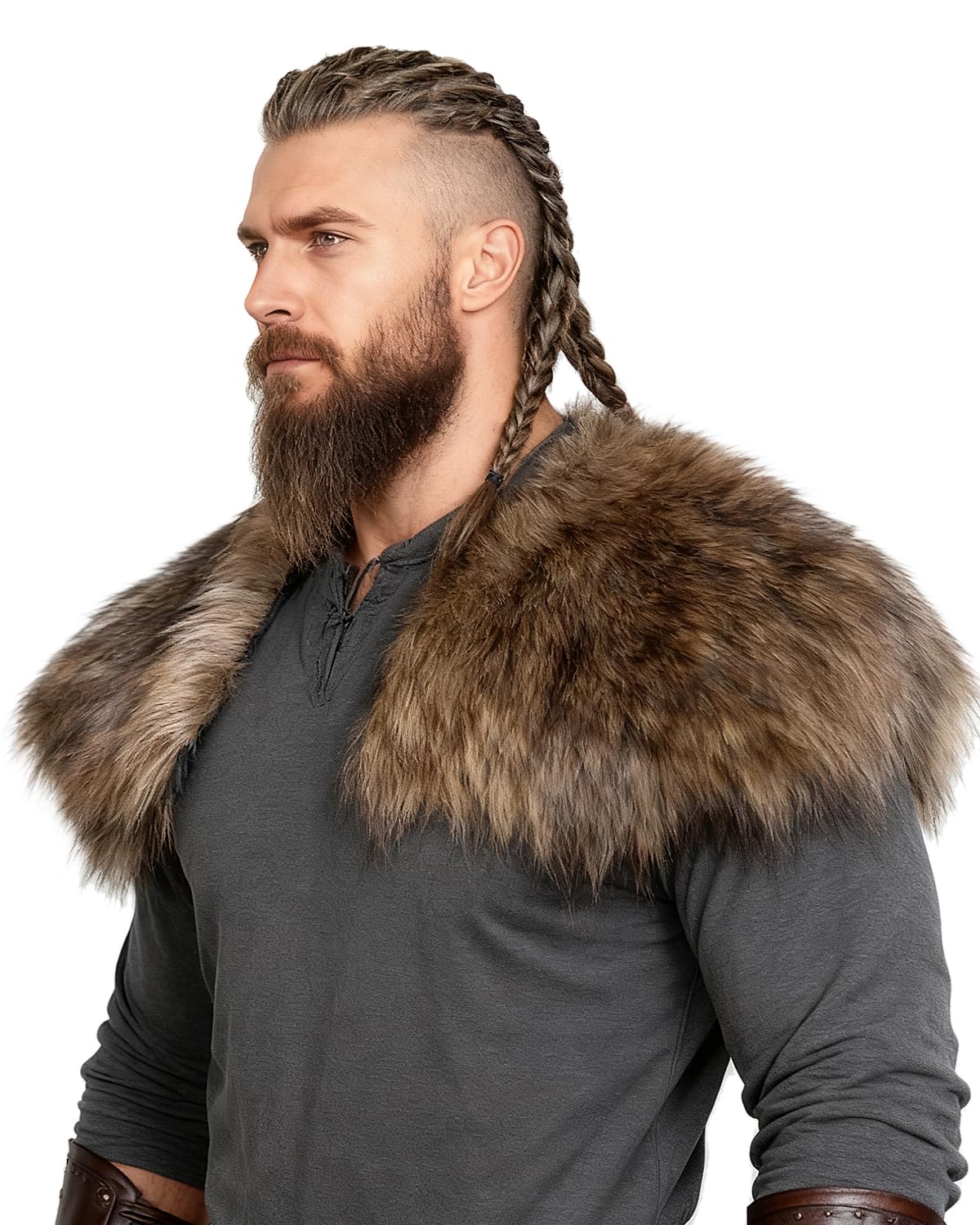 keland Hombre Vikingo Collar de Cuello de Piel Sintética Bufanda Accesorio de Disfraz (Marrón)